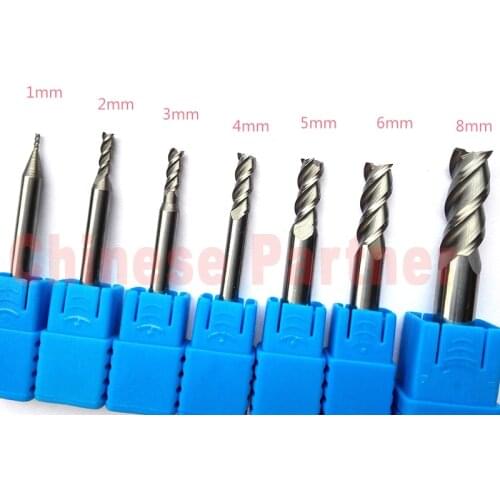 7pcs/lot 1mm,2mm,3mm,4mm,5mm,6mm,8mm HRC50 3Flutes End mill for Aluminum Milling Cutter Tools Carbide CNC Endmill Router bits