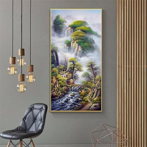 Landscape Painting Abstract Art Print Nature Poster Hallway Wall Pictures for Living Room Mountain Wall Art Home Office Decor