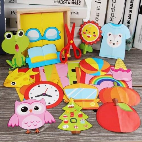 Paper Cut Toys Handmade Paper-Cut Novel DIY Paper Folding Toys Kindergarden Hand Made Materials 60pcs/lot Packed By Wooden Box