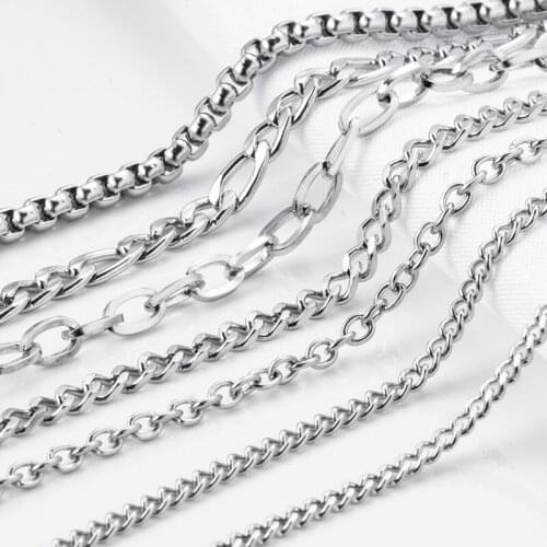 HUIET Stainless Steel O-chain Chain Square Pearl Chains NK 3:1 Necklace Men Women Cuban Punk Side Bracelet Jewelry Supplies 1M