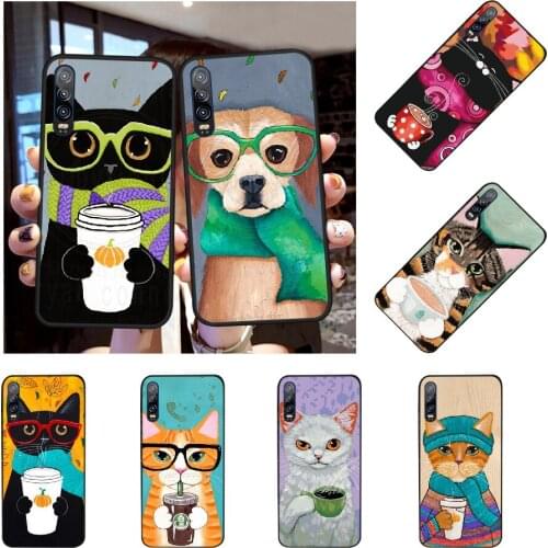 PENGHUWAN Kawaii Cat Cute Dog Soft Silicone Black Phone Case for Huawei Honor 20 10 9 8 8x 8c 9x 7c 7a Lite view