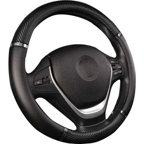 Car Steering Wheel Cover Wrap For 37- 38CM/14.57''-15'' M Size Carbon Fiber Leather For Lada Toyota Kia Hyundai Honda Lexus etc