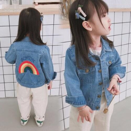 Baby Girls Denim Overalls Autumn Kids Jean Jackets Rainbow Print Girls Clothing Casual Children Back To School Outfit 2 4 6 7 8