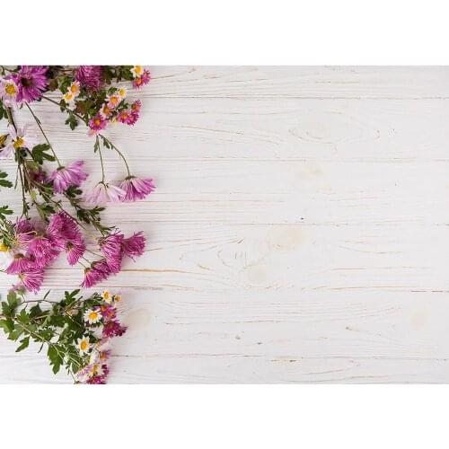 Photo Background White Wooden Board Flowers Computer Printed Backdrop Studio for Children Baby Portrait Photography Photocall