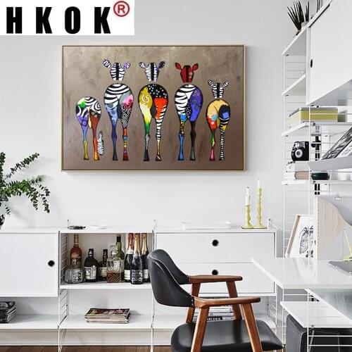 HKOK Abstract Zebra Paintings Impressionist Wall Art Canvas Prints Colorful Animals Posters Pictures For Living Room Home Decor