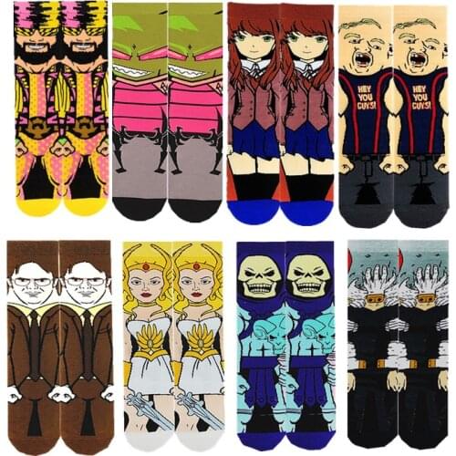 Spring and Autumn Winter Cotton Mens Socks in the Tube Characters Avatar Happy Fashion Comfortable Thickening of Toe and Heel