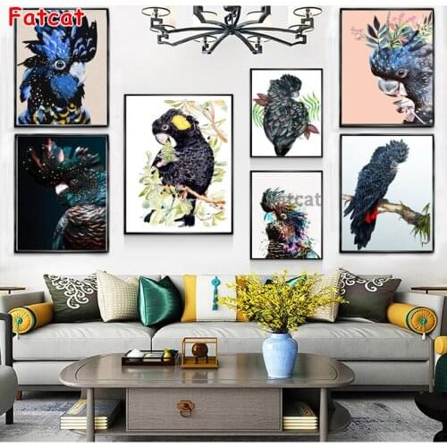 5D Diy Australia bird diamond painting black cockatoo wall art diamond blue parrot bird art picture for living room decor PP2704