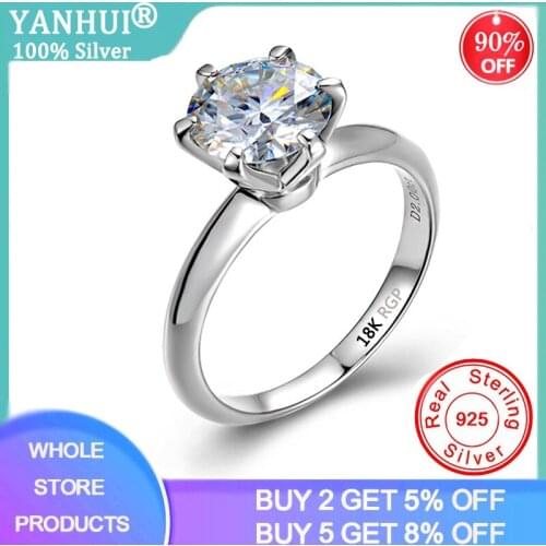 YANHUI With 18KRGP Stamp 18K White/Yellow/Rose Gold Ring Solitaire 2.0ct Lab Diamond Wedding Band Silver Rings Christmas Gift
