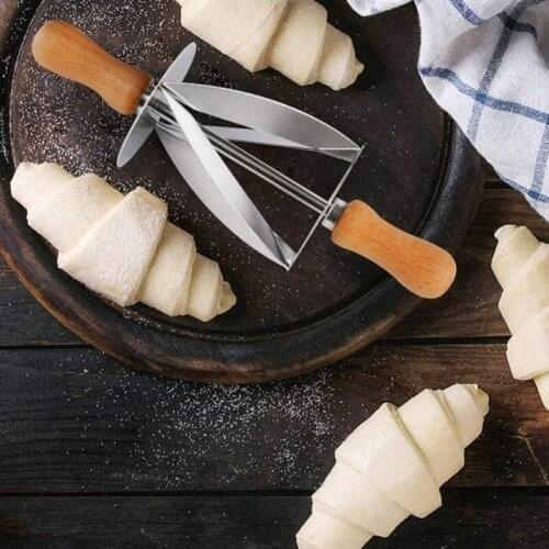 Stainless Steel Rolling Cutter for Making Croissant Bread Wheel Dough Pastry Knife Wooden Handle Baking Kitchen accessories