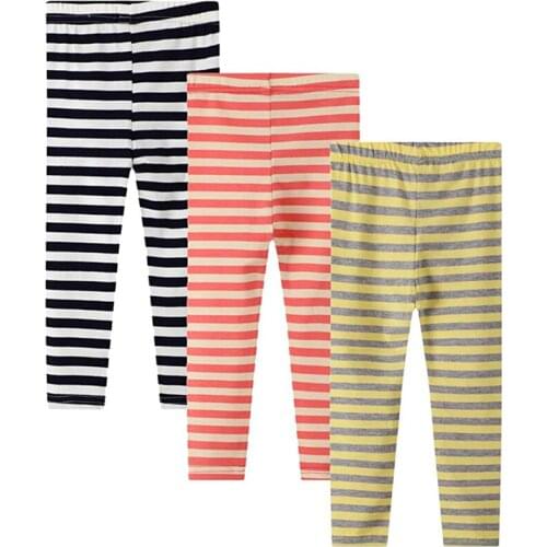 Girls Leggings 3-Pack Set Cotton Casual Solid Stripe Stretch Tights Pants Striped Leggings