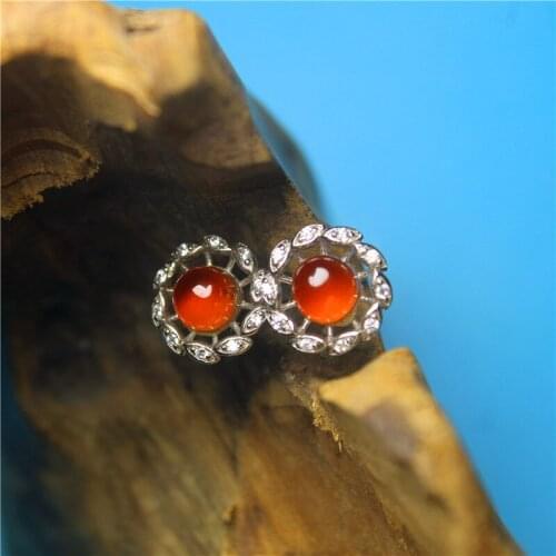 Garnet Fashion Bohemia Geometric Earring For Women Classic Vintage Ethnic silver inlay Earring Jewelry namour Charm Gift