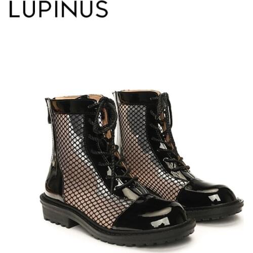 LUPINUS Fashion Shoes 2020 Spring Autumn Ankle Boots Booties Female Casual Breathable Mesh Chunky Boots Women Shoes