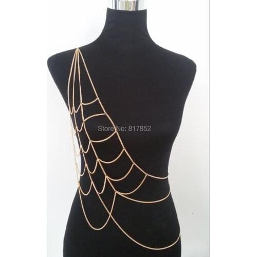 Fashion Style WRB66 Women Gold Colour Chains Unique Layers Gold Harness Sexy Bikini Body Chains Jewelry 3 Colors