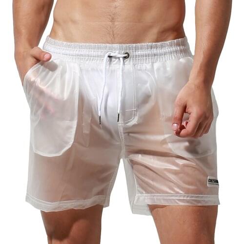 Men Swimwear Transparent Swim Shorts with Tether Summer Swimming Beach Trunks Quick Dry Breathable Swimsuit Surfing Shorts