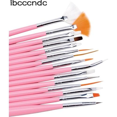 15pcs/lot Pink Nail Brushes Set for Manicure DIY Tool Set 3D Gel Acrylic Brushes Liner Pen Nail Art Brush For Nails Design