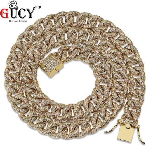 GUCY 16inch-30inch Mens 13mm Heavy Necklace Iced Out Zircon Miami Cuban Link Chain Choker Bling Hip hop Jewelry