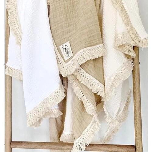 Baby Tassel Blankets Newborn Diaper Swaddle Wrap Cotton Muslin Blanket Double Gauze Bath Towel Feeding Photo Props