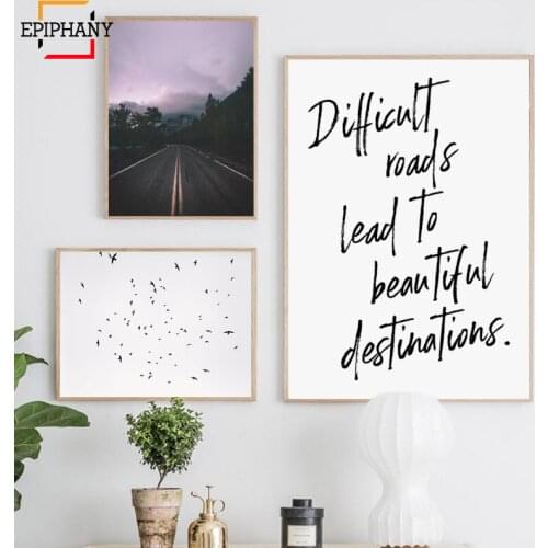 Modern Home Decor Road Travel Poster Wall Art Positive Quote Flying Birds Landscape Painting Picture Nordic Apartment Decoration