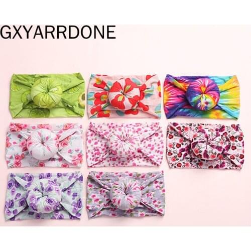 16pc/lot Cute Flower Print Round Knot Nylon Baby Headbands Spring Summer Rainbow Color Nylon Headband for Girls Turban Headwear
