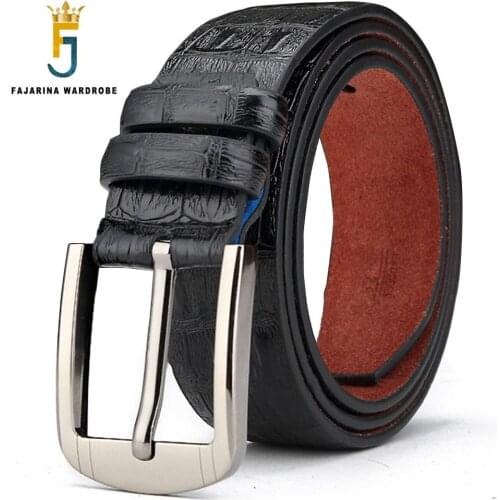 FAJARINA Mens Quality Fashion Design Pin Buckle Belt Black Mens Crocodile Pattern Genuine Leather Men Belts for Men N17FJ427