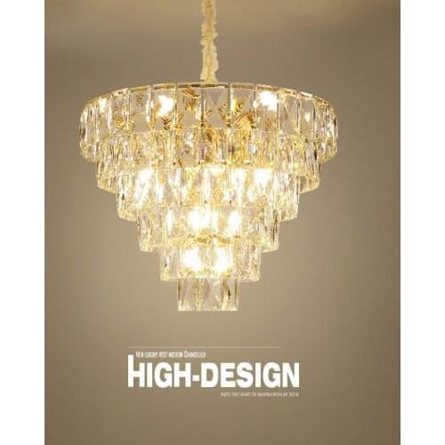 Luxury Living Room Lustre Clear K9 Crystal E14 Led Pendant Lights Gold Metal Hanging Lamp Fixture Chain Hanging Led Pendant Lamp