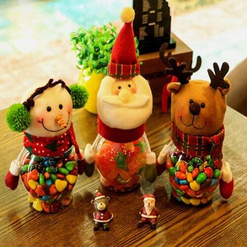 Christmas Decoration Santa Claus Candy Gift Bottle Bag Table Decor X'mas Snowman Elk Pattern Santa Candy Storage Bottle Holder