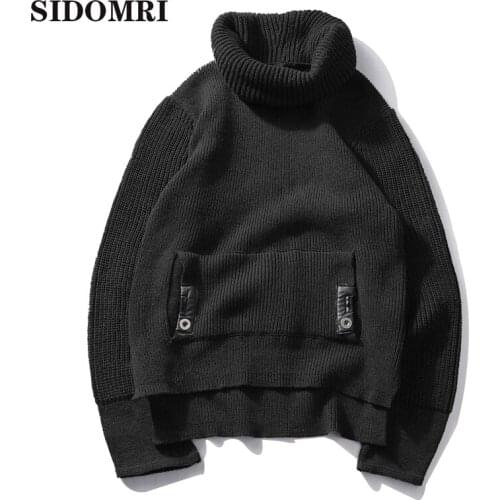 Spring and Autumn Sweater mens pull-over thickened turtleneck Christmas sweater solid color big pocket sweater for men