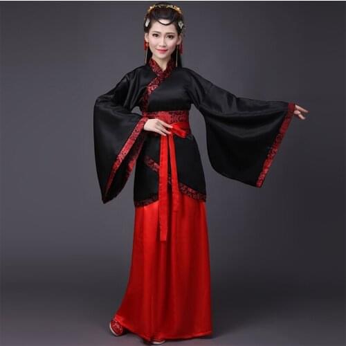 Black & Red China Hanfu Dancing Costumes For Women Princess Dress Traditional Chinese Folk Dancer Costume Performance Clothes