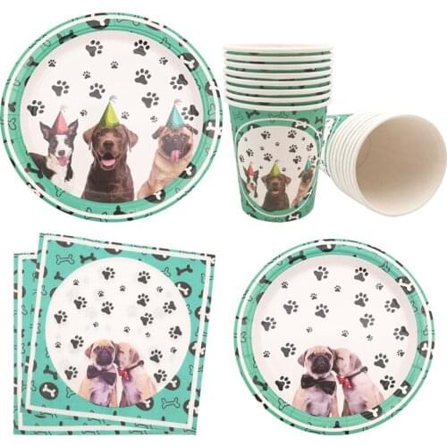 1set Pet Cute Dog Happy Birthday Disposable Plates Cup Napkin WILD Birthday Party Decoration Baby Shower Party Decoration