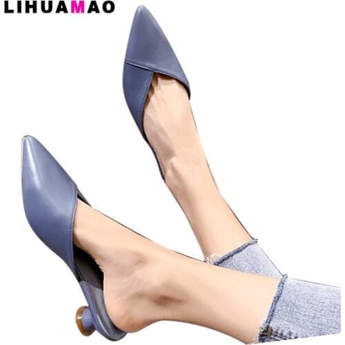 LIHUAMAO summer women stiletto heels mule shoes slingbacks pointed toe sexy ladies slides slip on shoes