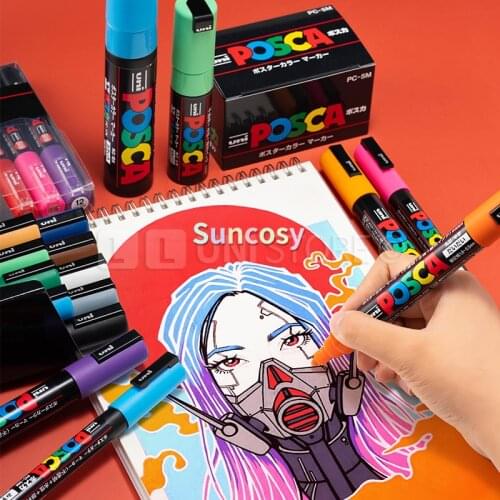 UNI POSCA Marker Pen PC-1M PC-3M PC-5M Set POP poster Advertising pen, Paint pen, Comic Painting Round head ,Art Marker pen
