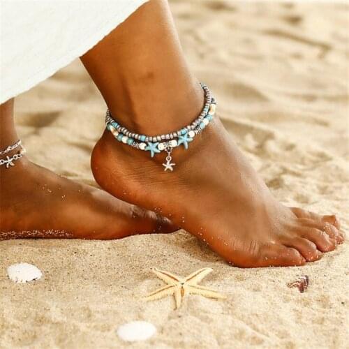Vintage boho Beads Sea Star Turtle Anklets For Women New Multi Layer Sock Leg Bracelet Handmade Jewelry #FR50