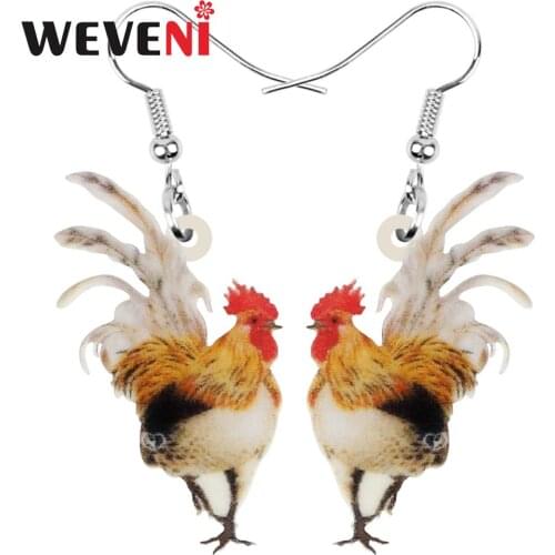 WEVENI Acrylic Rooster Cock Chicken Earrings Fowl Farm Animal Drop Dangle Jewelry For Women Girl Teen Kid Charm Trendy Gift Bulk