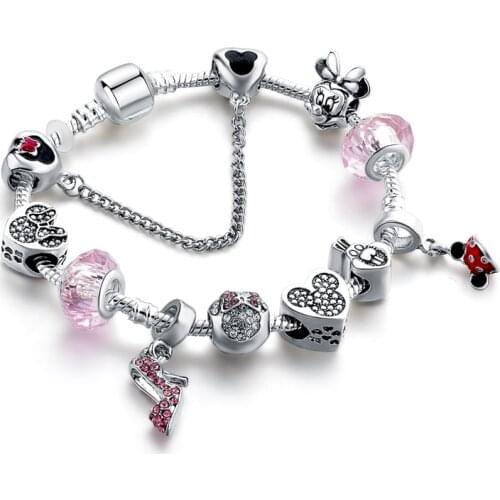 YADA INS Pink High heels&Mickey Minnie Beads Charm Bracelets&Bangles For girls Bracelets Charm Crystal Jewelry Bracelet BT200278