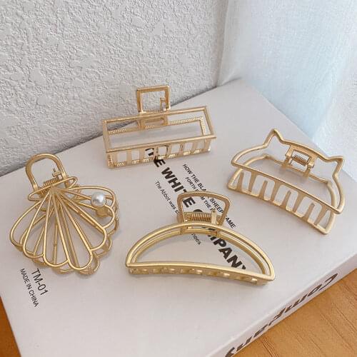 Creative Simple metal hairpin ins minimalist style alloy big catch clip bath clip Japan Korea Harajuku pearl shell hairpin