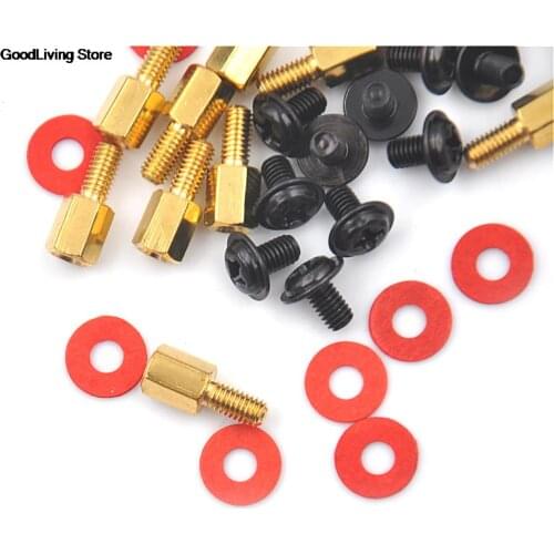 10Pcs 6.5mm 6-32-M3 Computer Golden Motherboard Riser+Silver High Quality Screws + Red Washers