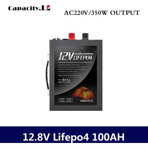 12V battery lifepo4 100ah Rechargeable lithium battery with BMS and AC220V 300w Used for outdoor engine special car and RV