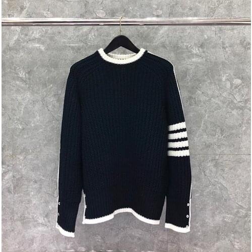 2021 Fashion Brand Sweaters Men High Quality Slim O-Neck Pullovers Clothing Striped Wool Cotton Thick Winter Casual Coat