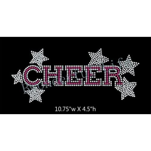 Free Shipping Cheer with stars - 2 color iron on rhinestone transfer