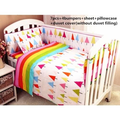 Promotion! 6/7PCS baby boy girl crib bedding set kit berço baby cot beding cotton material, 120*60/120*70cm