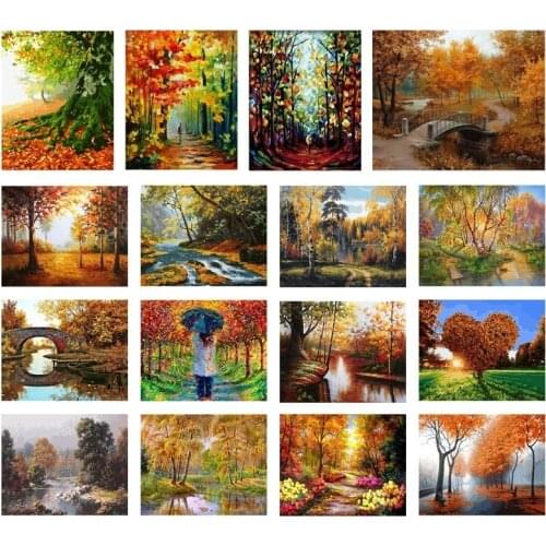 Autumn Forest Scenery Diamond Embroidery Home Decoration Diy Diamond Painting Forest Path Full Square Round Rhinestone Wall Art