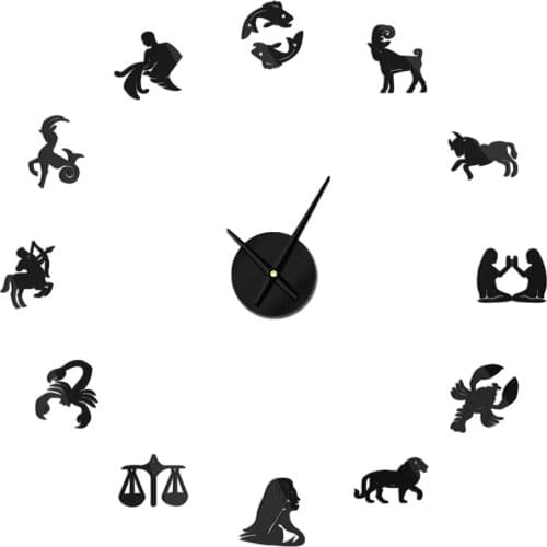 Astrology Modern DIY Analog 3D Mirror Surface Constellation Zodiac Signs Oversized Wall Clock Sticker Home Decorative