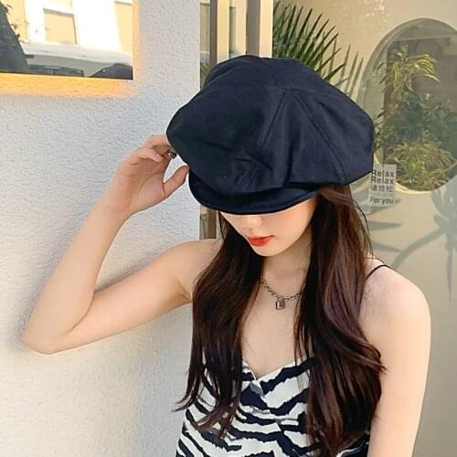Berets Hats For Women Summer Cloud Caps Cotton Sun Visor Hats Girls Octagonal Hat Short Brim Solid Retro Newsboy Hat New Fashion