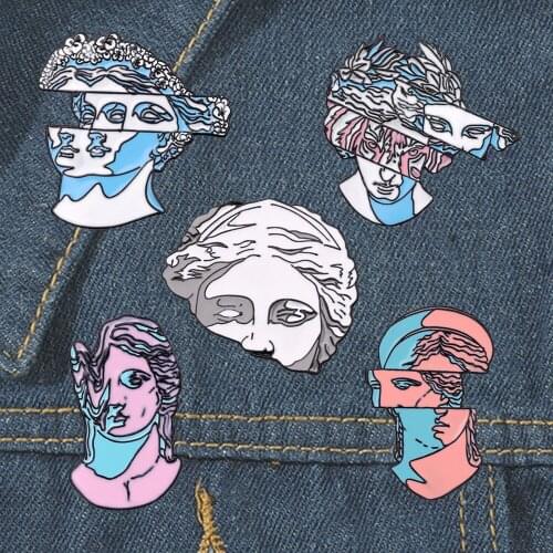 Lapel Pins Brooches Split Sculpture Art Enamel Pins Split Head Sculpture Badges Brooches Cartoon Bag Clothes Pin Gift Jewelry