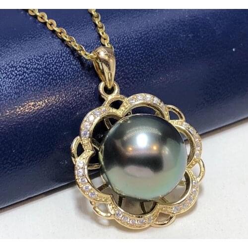 D110 Fine Jewelry 925 Sterling Silver Natural Ocean Tahiti Pearl 12-11mm Pendants Necklaces for Women FIne Pearls Pendants