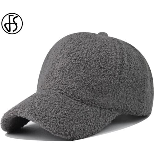 FS 2021 New Lamb Wool Solid Color Baseball Cap Winter Hats For Women Men Gray Brown Outdoor Warm Windproof Ski Caps Casquette