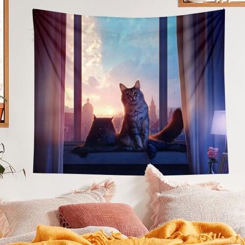 Cat on the windowsill pattern Tapestry Boho Room Decor Hanging Cloth Background Home Decoration Wall Hanging hippie Tapestries