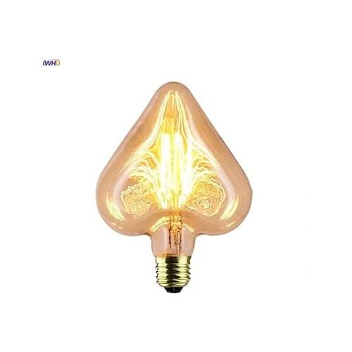 IWHD Heart Ampoule Edison lamp Light Bulb E27 40W 220V Industrial Decor Lampara Vintage Lamp Lampada Retro Lamp Ampul ST64 T30