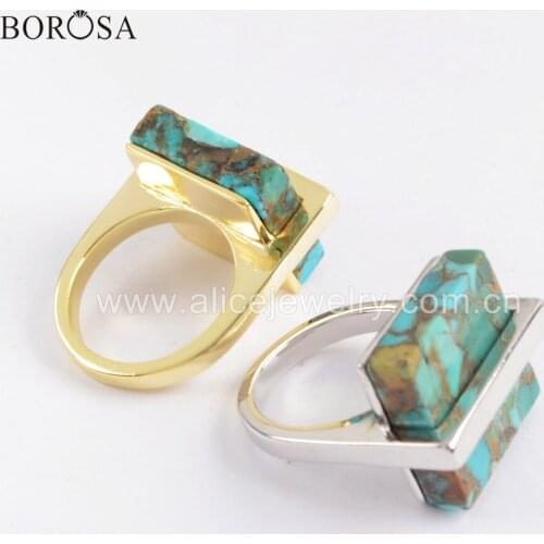 BOROSA 5PCS New Design 17mm Natural Turquoises Rings Blue Howlites Stones Bezel Rings Women Rings Girls Gifts wholesale ZG0377