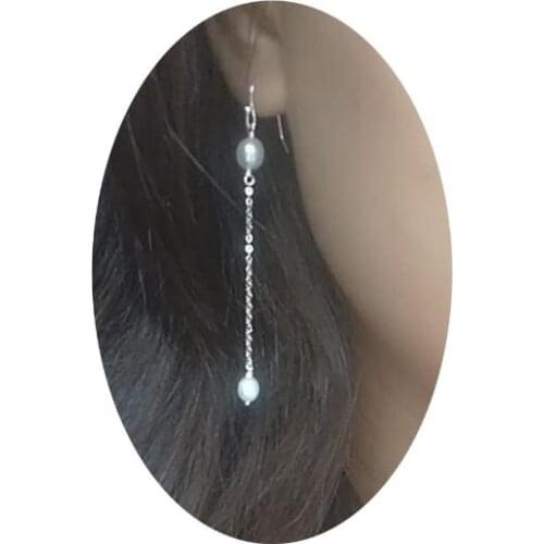 Favorite Pearl Earrings New Exquisite Simple Natural Freshwater 8mm White Rice Long Pearl Handmade Long Earring Fine Women Gift